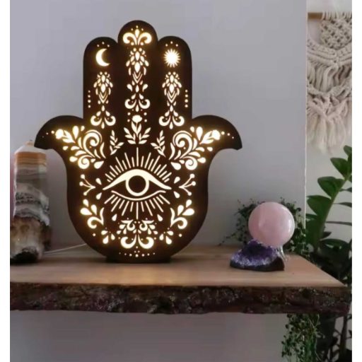 Hamsa _Mandala éjjeli lámpa, fából
