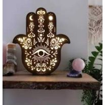 Hamsa _Mandala éjjeli lámpa, fából