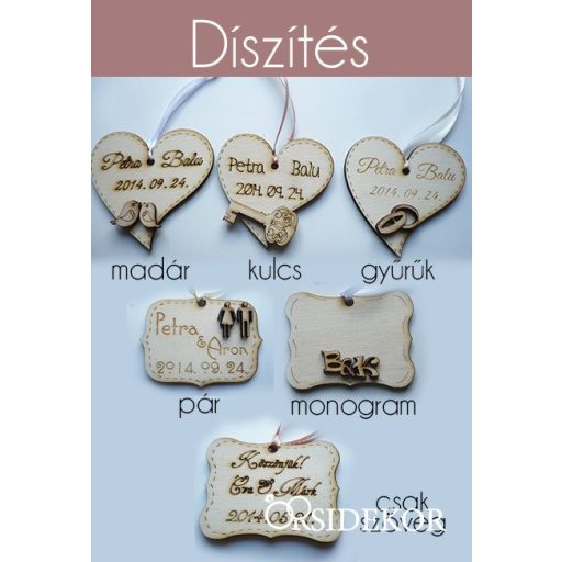Kísérőcédula fából többféle díszítéssel