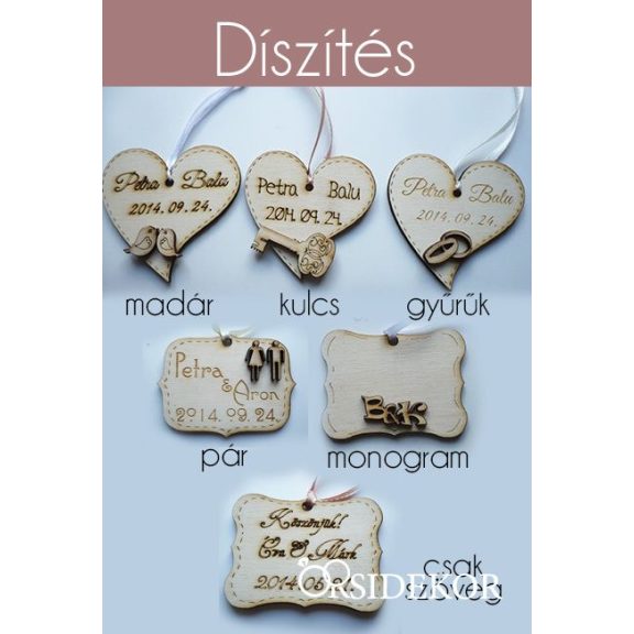 Kísérőcédula fából többféle díszítéssel