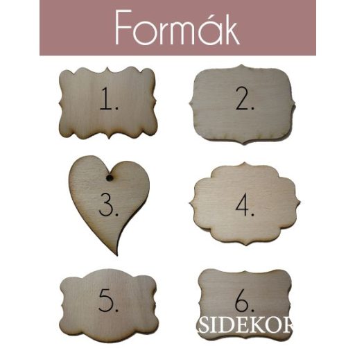 Kísérőcédula fából többféle díszítéssel