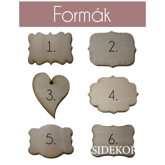 Kísérőcédula fából többféle díszítéssel