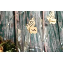 Pohárra tehető fa ültetőkártya pillangó