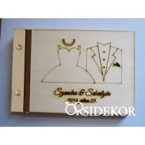 Esküvői vendégkönyv, fa borítású