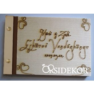 Esküvői vendégkönyv, fa borítású