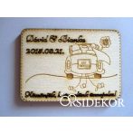 Köszönetajándék esküvői hűtőmágnes autós fából