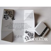  Dobozos esküvői meghívó szalaggal és strasszal díszített, mintás dobozban, 7x7 cm
