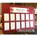 Esküvői ültetési rend virágos grafikával díszítve 