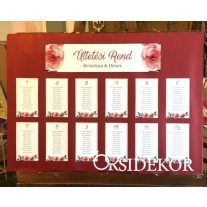 Esküvői ültetési rend virágos grafikával díszítve 