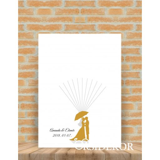 Ujjlenyomat fa esernyős pár - esküvői vendégkönyv