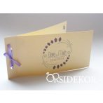 Levendulás esküvői meghívó szalaggal átkötve