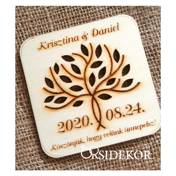 Esküvői poháralátét , köszönetajándék fából családfa - poháralátét