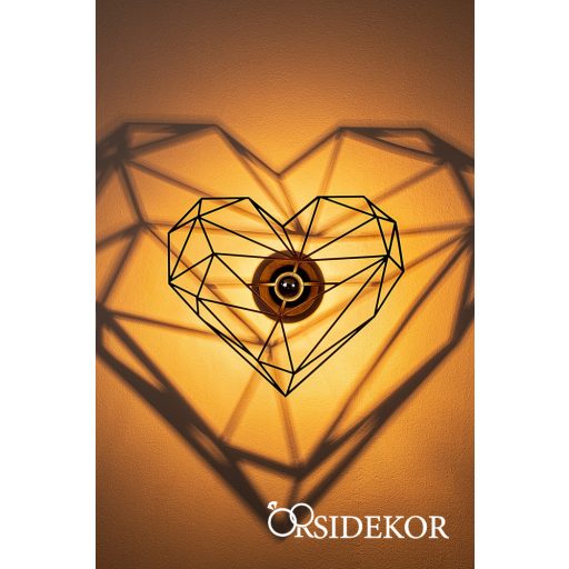 Geometrikus szív árnyékvető fali lámpatest fából