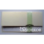 Esküvői meghívó szalaggal, fém dísszel és gyönggyel