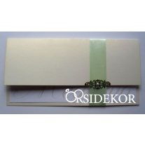 Esküvői meghívó szalaggal, fém dísszel és gyönggyel