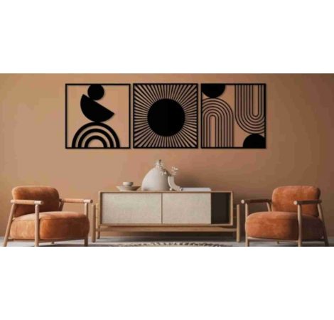Modern geometrikus 3 részes falikép fából