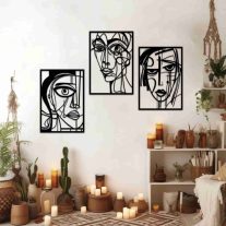 Arcok 3 részes_Picasso ihlette falikép fából