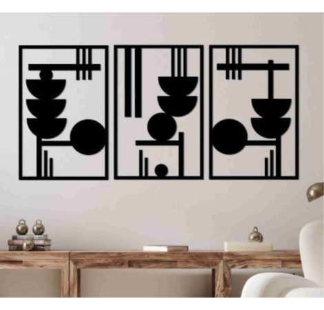 Modern geometrikus 3 részes falikép fából