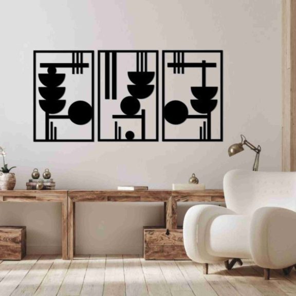 Modern geometrikus 3 részes falikép fából