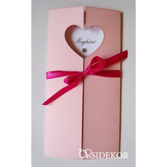 Esküvői meghívó szív kivágással és masnival