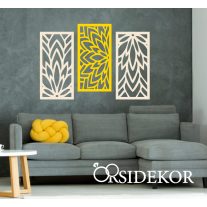 3 részes geometrikus virág falikép fából