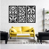 3 részes geometrikus virág falikép fából