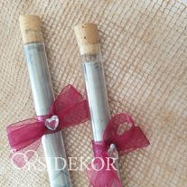   Kémcsöves esküvői meghívó organza masnival és strasszal