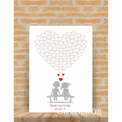 Ujjlenyomat fa szerelmesek a padon - esküvői vendégkönyv