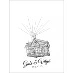 Repülő ház ujjlenyomatfa - esküvői vendégkönyv