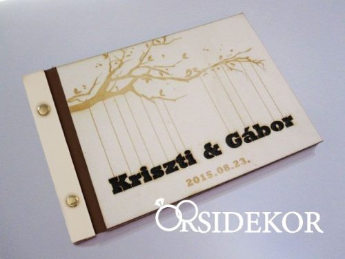 Esküvői vendégkönyv, fa borítású