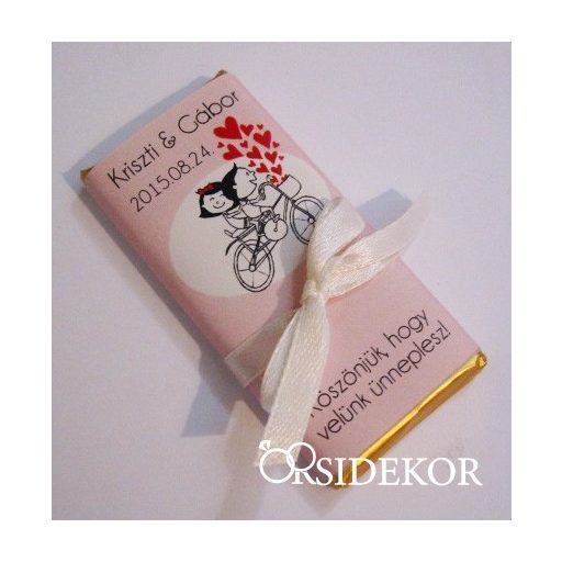 Köszönetajándék csoki biciklis, masnival átkötve