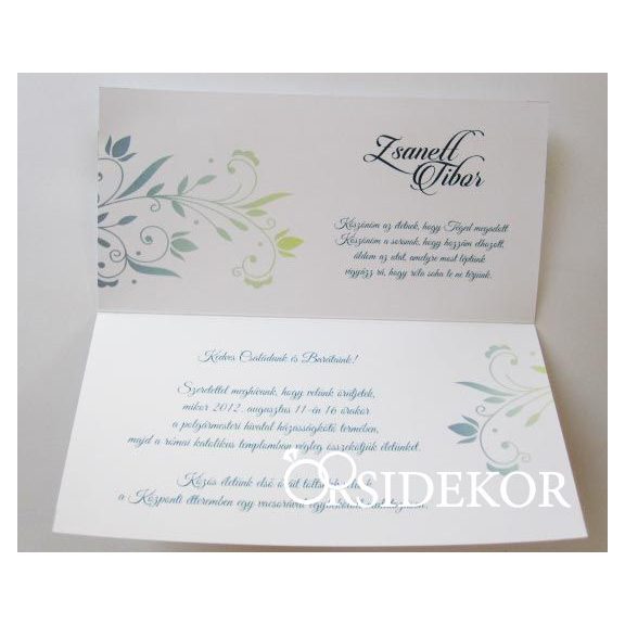 Bohém esküvői meghívó páva színekben