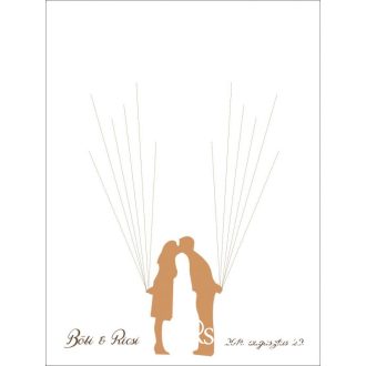 Puszilkodó pár esküvői vendégkönyv, ujjlenyomatfa 