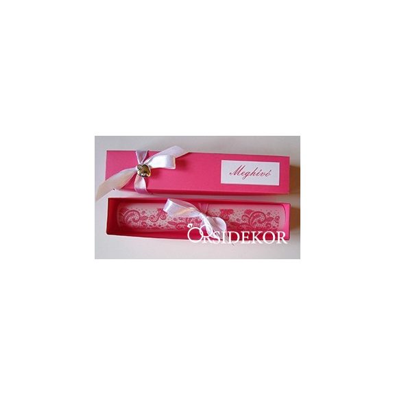 Dobozos esküvői meghívó masnival és szívvel, 3x16 cm