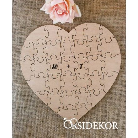 Esküvői szív alakú vendégkönyv, fa puzzle