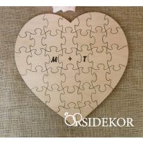 Esküvői szív alakú vendégkönyv, fa puzzle