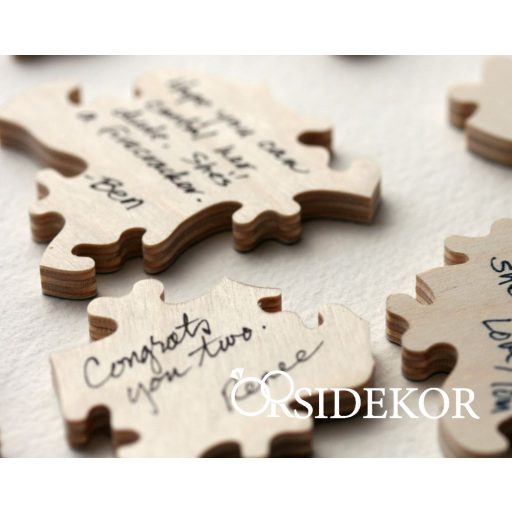 Esküvői szív alakú vendégkönyv, fa puzzle