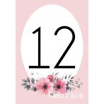 Asztalszám papírból nyomtatott virágos mintával