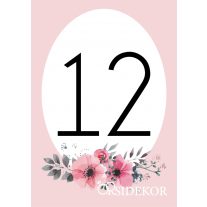 Asztalszám papírból nyomtatott virágos mintával