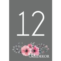 Asztalszám papírból nyomtatott virágos mintával