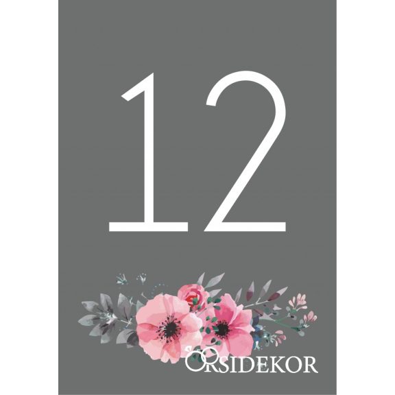 Asztalszám papírból nyomtatott virágos mintával