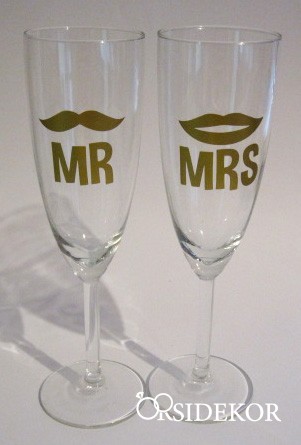 Esküvői pezsgőspohár, arany, Mrs&Mr 