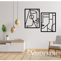 2 részes geometrikus arcok falikép fából