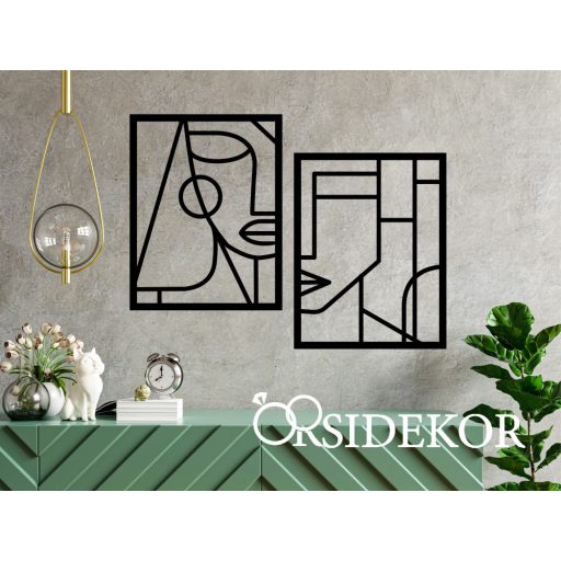 2 részes geometrikus arcok falikép fából