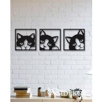 3 részes cicás falikép fából
