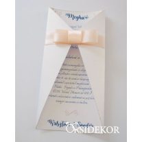 Kinyitható esküvői meghívó szalaggal díszítve