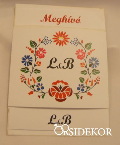 Egylapos esküvői meghívó, magyar mintával, papír pánttal