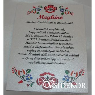 Egylapos esküvői meghívó magyaros mintával
