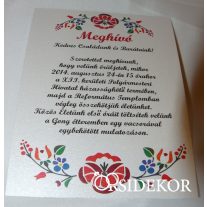 Egylapos esküvői meghívó magyaros mintával