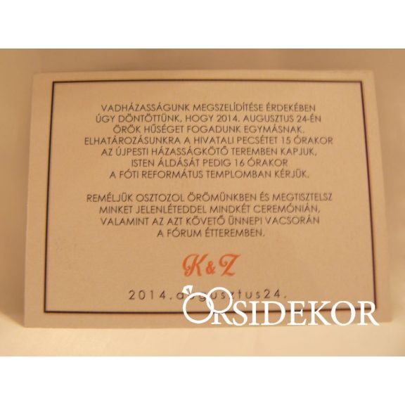 Fényképes esküvői meghívó, egylapos